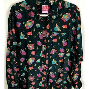 Vintage OLEG CASSINI SILKS Blouse - 1980's Studio 54 Vibe